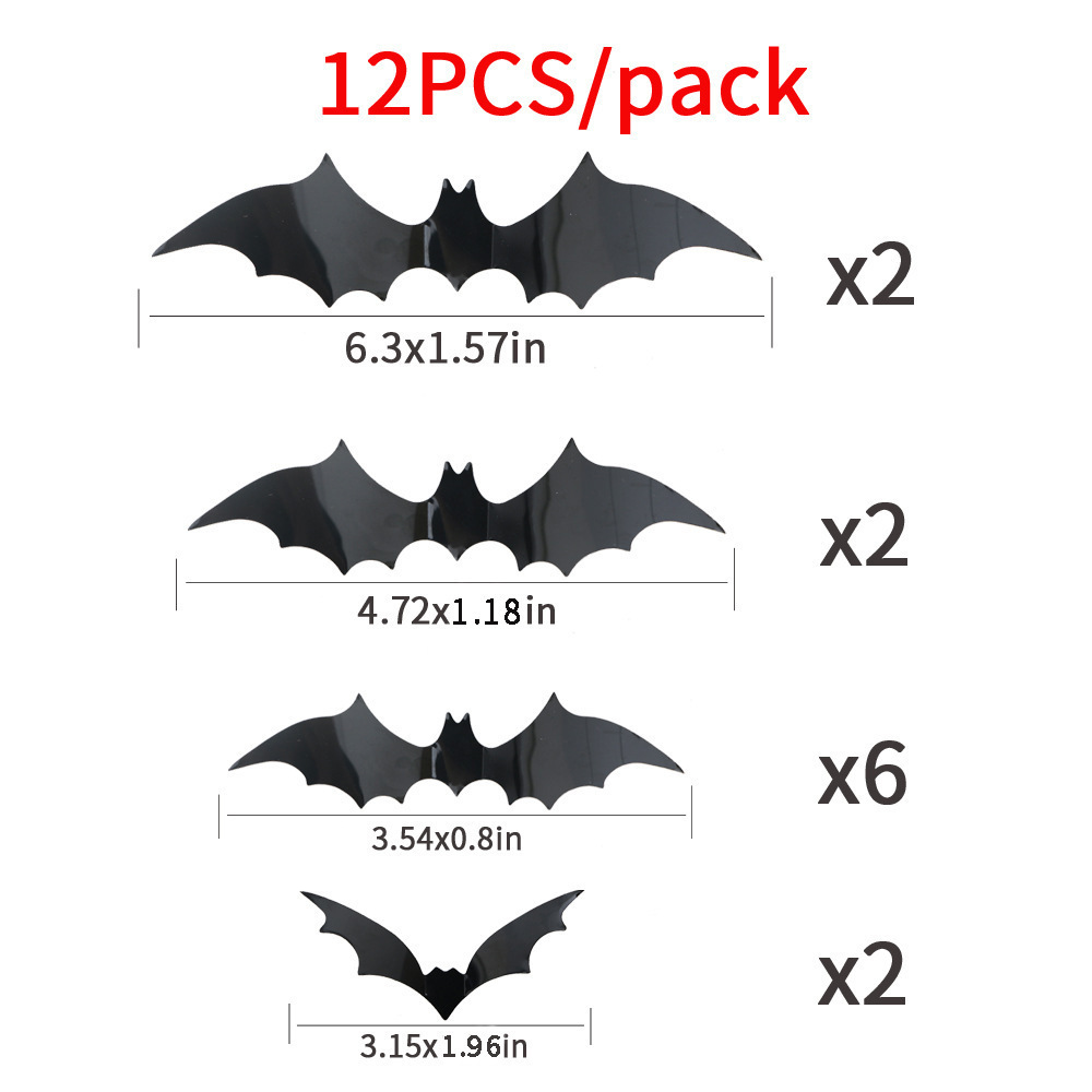 Carnival Party Backdrop Home Wall Decoration 12pcs Pack Red Black Bats Halloween 3D PVC Bat Stickers