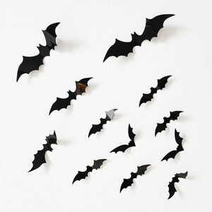 Carnival Party Backdrop Home Wall Decoration 12pcs Pack Red Black Bats Halloween 3D PVC Bat Stickers