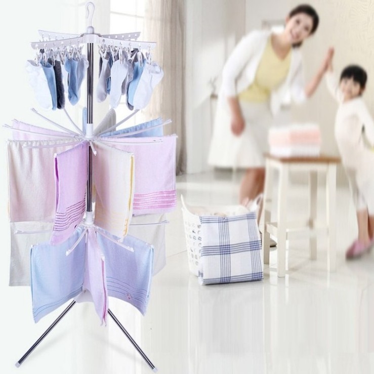 Space Saving Laundry Freestanding Towel Rack Collapsible Laundry Hanger 3 Tier Folding Baby Cloth Drying Rack