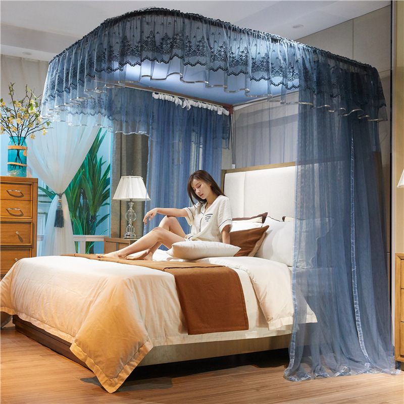 2023 New Fashion Folding Rail Lace U-rail Household Princess Decoration Mosquito Net Bed Net