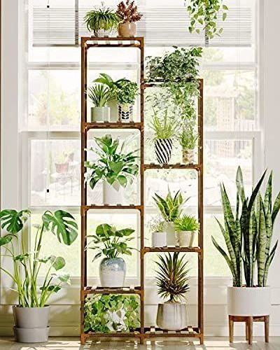 Storage Rack Decoration Plant Stands For Indoor Outdoor Bamboo Wood Holder Tall Multi Tiered Plants Shelf