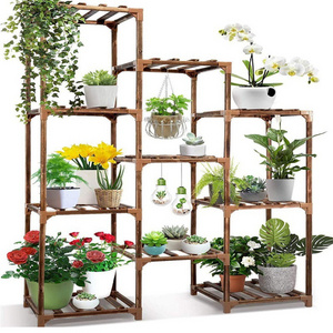 Storage Rack Decoration Plant Stands For Indoor Outdoor Bamboo Wood Holder Tall Multi Tiered Plants Shelf