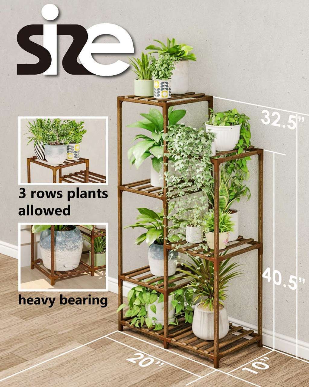 Storage Rack Decoration Plant Stands For Indoor Outdoor Bamboo Wood Holder Tall Multi Tiered Plants Shelf