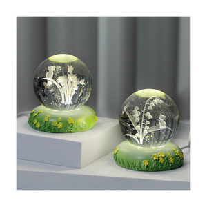 Ornaments 3D crystal ball rose carnation flower crystal ball night light with luminous base glass ball