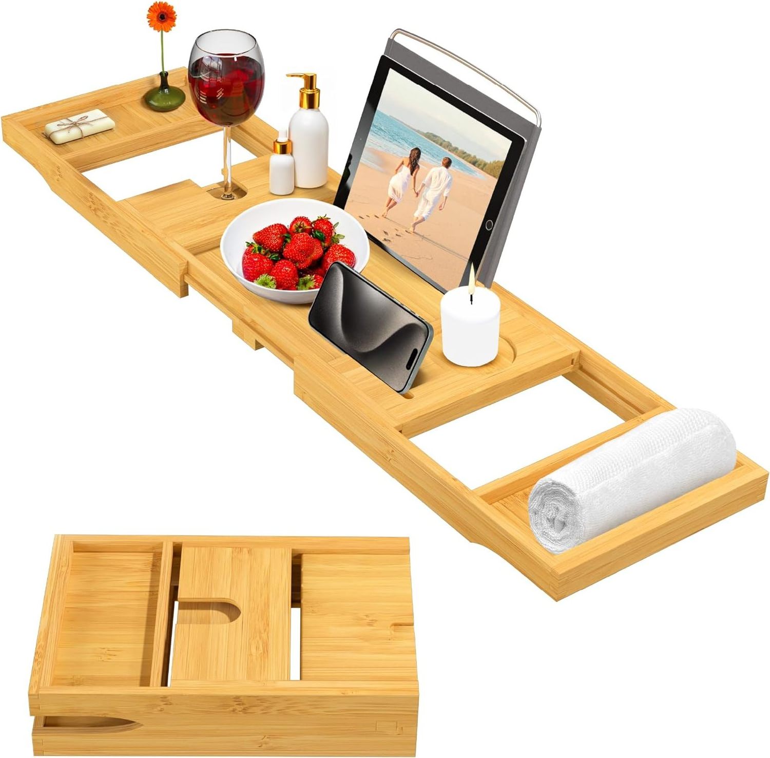 Storage Rack Placed Book Integrated Tablet Smartphone Bathtub Caddy Tray Bamboo Bathtub Tray Caddy Wood Bath Tray