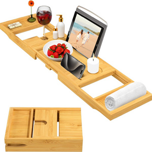 Storage Rack Placed Book Integrated Tablet Smartphone Bathtub Caddy Tray Bamboo Bathtub Tray Caddy Wood Bath Tray