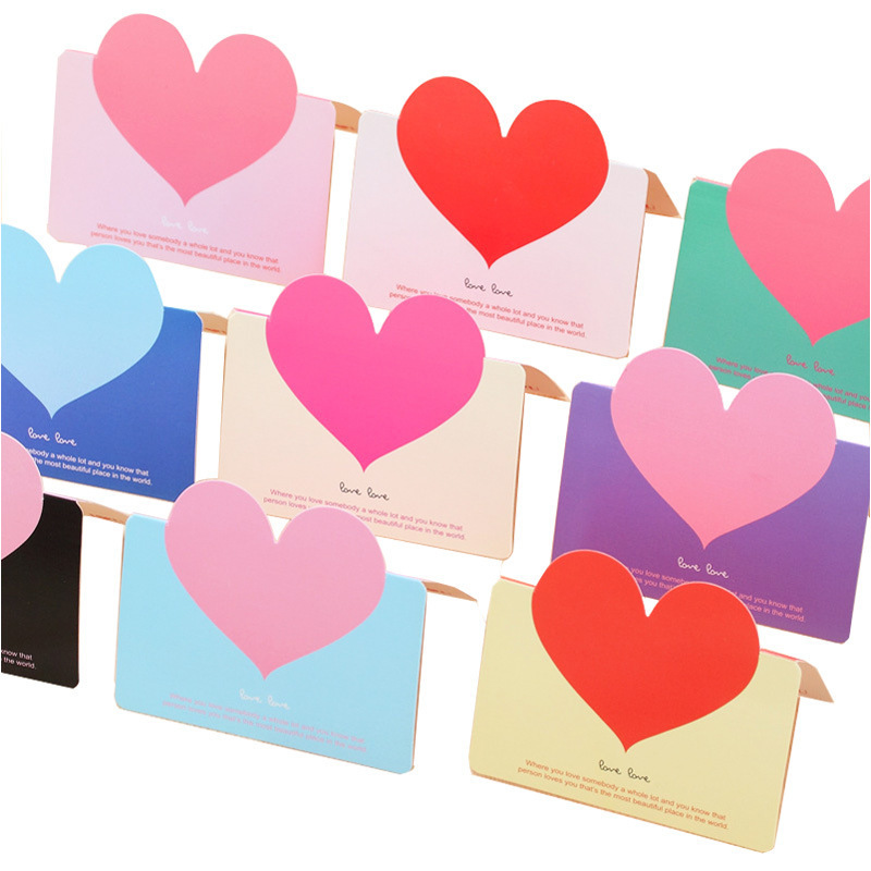 Colorful Paper LOVE Heart Shape Business Valentine Gift Greeting Cards With Envelopes