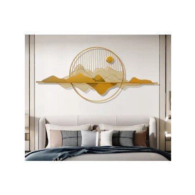 Custom Light Luxury Style 3D Metal Wall Art Creative Handmade Cloud And Moon With Gold Round Frame Wall Hanging