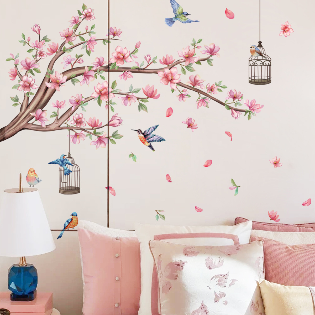 Chinese style peach blossom branches Bird Peach Blossom Decals Living Room Decorative Wall Sticker