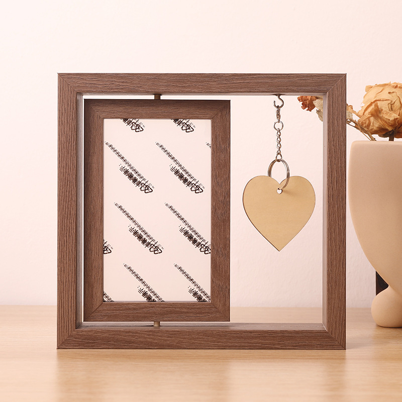 Wood Photo Frame With Light Pendant Wedding Home Decoration Custom Size Double Side Wooden Rotating Photo Frame