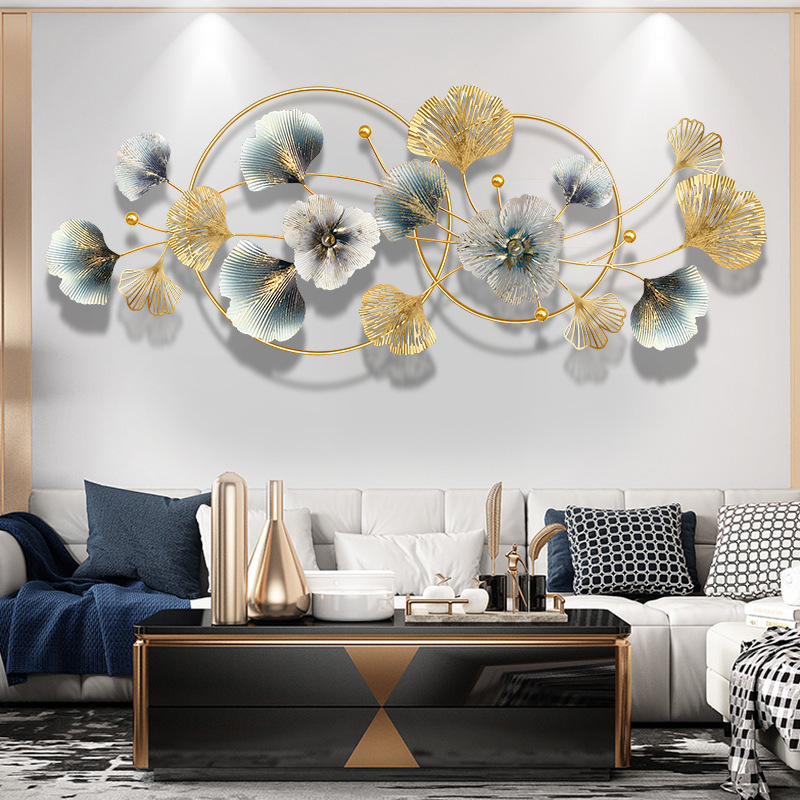 Modern Luxury Home Decor Golden Ginkgo Leaf Background Wall Ornaments 3D Metal Art Wall Decoration