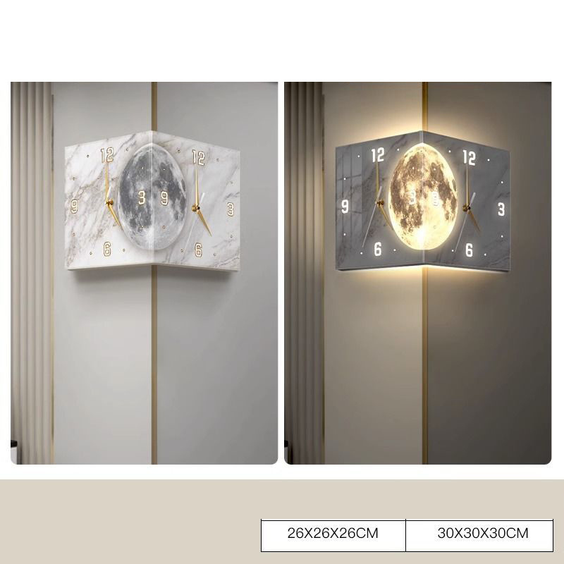 Clock Modern Induction luminous Corner Wall Clock Square Home Decoration Simple Moon Double Sided Clock