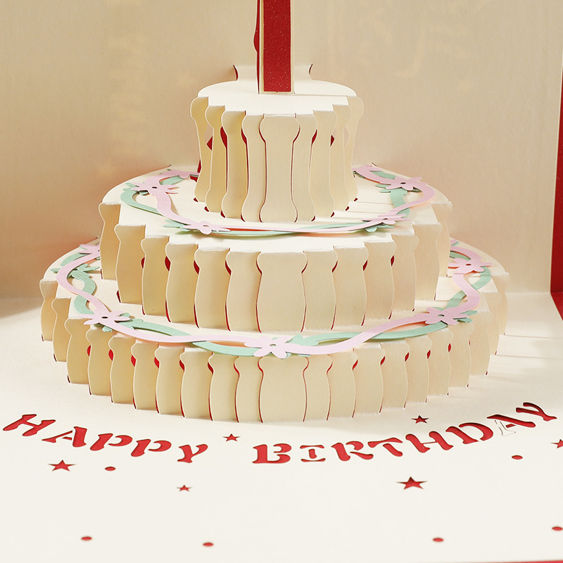 Wholesale Luxury Happy Birthday Decoration 3D Pop Up Birthday Cake Greeting Card Paper Gift Card