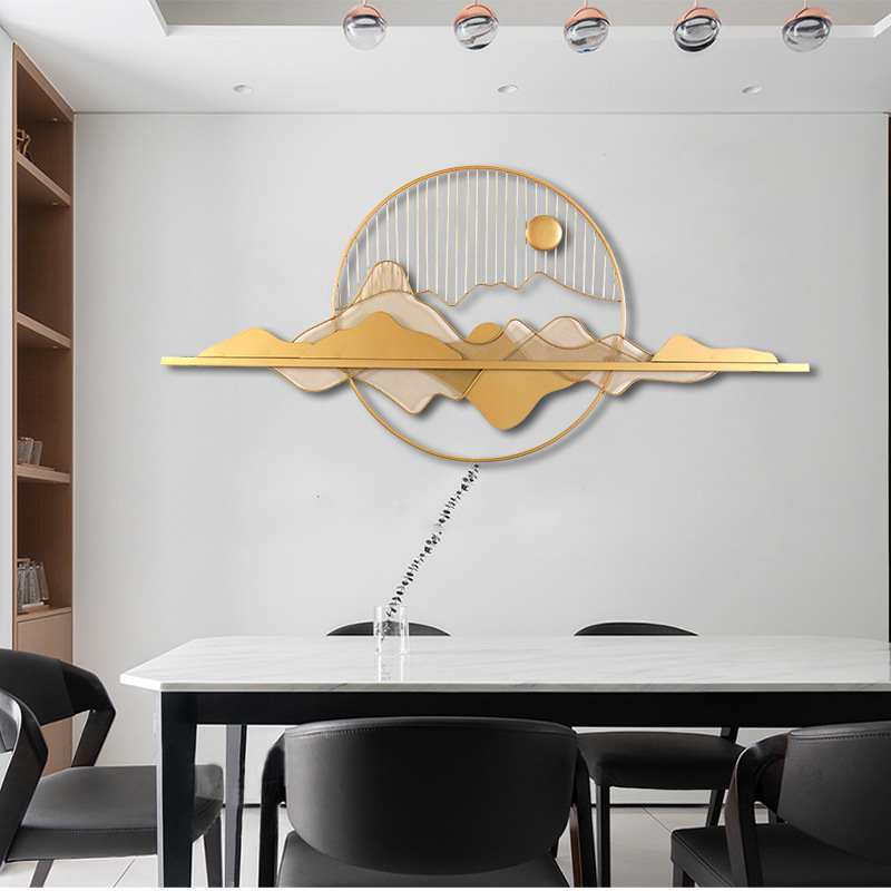 Custom Light Luxury Style 3D Metal Wall Art Creative Handmade Cloud And Moon With Gold Round Frame Wall Hanging