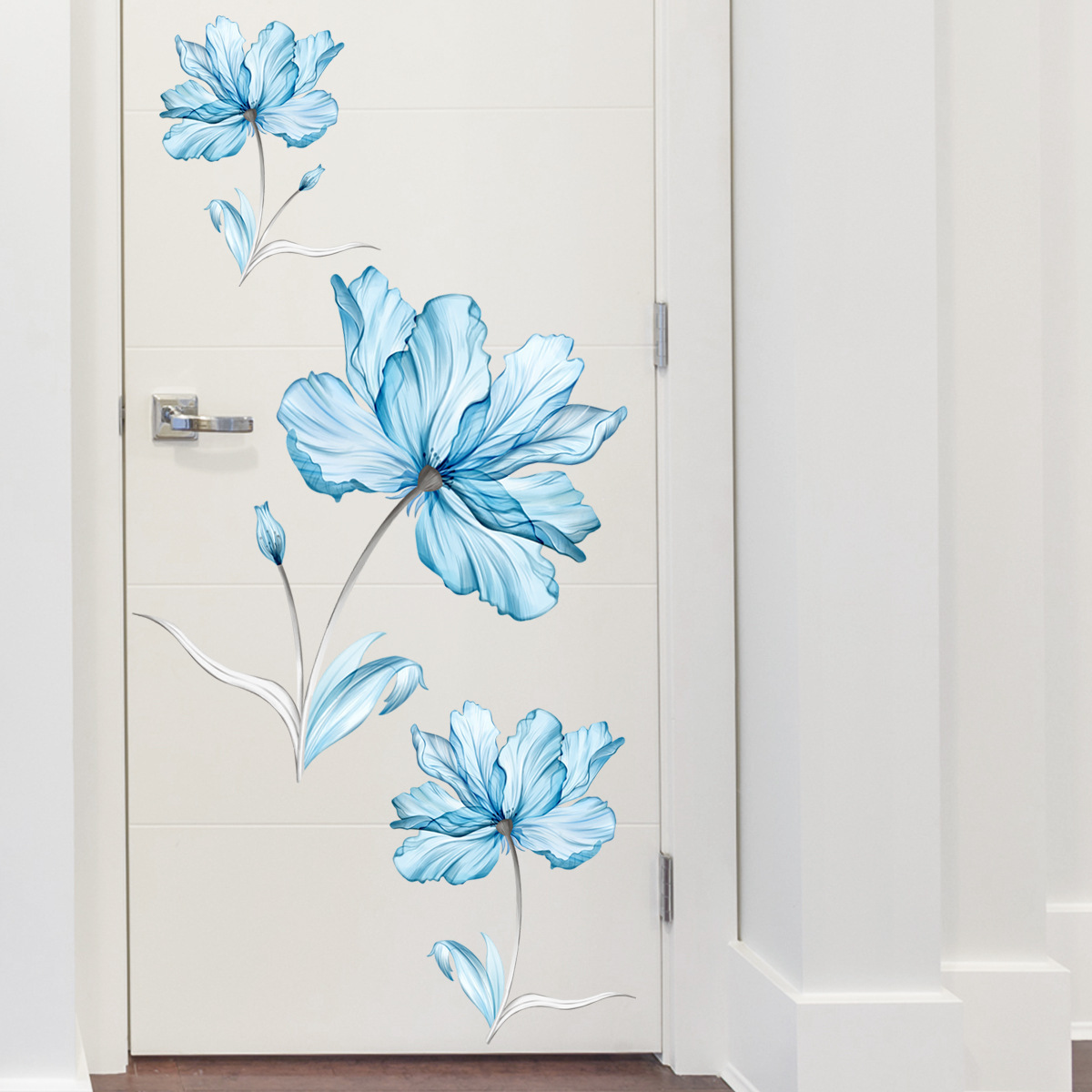 Light blue flowers Wall Sticker Creative plants and flowers Decals Living Room Decorative Wall paper