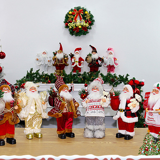 Christmas Standing Animated Santa Claus With Lighting Musical Ornament Decoration Figurine Doll Christmas Figurine