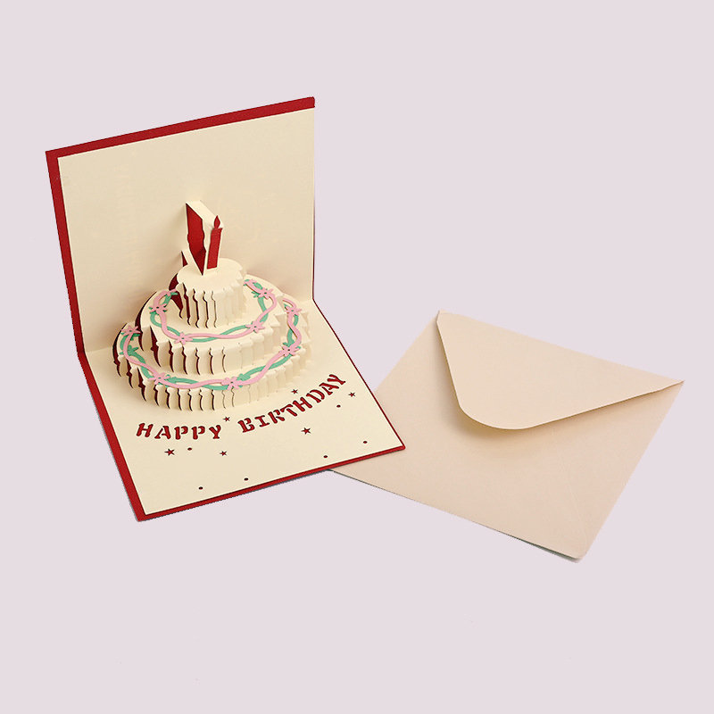 Wholesale Luxury Happy Birthday Decoration 3D Pop Up Birthday Cake Greeting Card Paper Gift Card