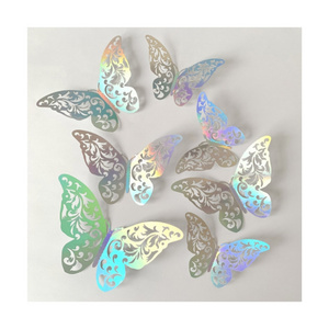 Wall decoration party background wall stickers colorful 72 pack three dimensional hollow butterfly stickers