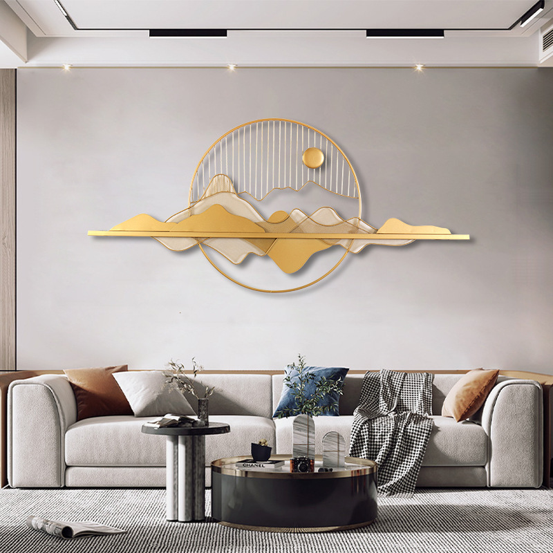 Custom Light Luxury Style 3D Metal Wall Art Creative Handmade Cloud And Moon With Gold Round Frame Wall Hanging