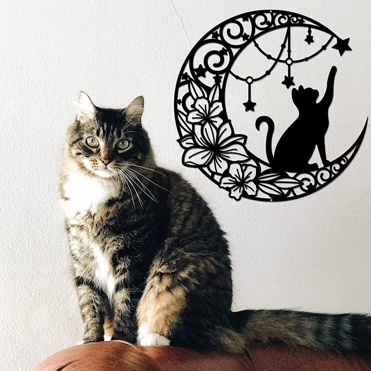 Wall murals iron black cat and moon  metal silhouette wall hanging living room sofa  wall decorations