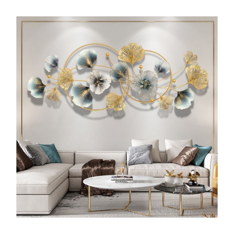 Modern Luxury Home Decor Golden Ginkgo Leaf Background Wall Ornaments 3D Metal Art Wall Decoration