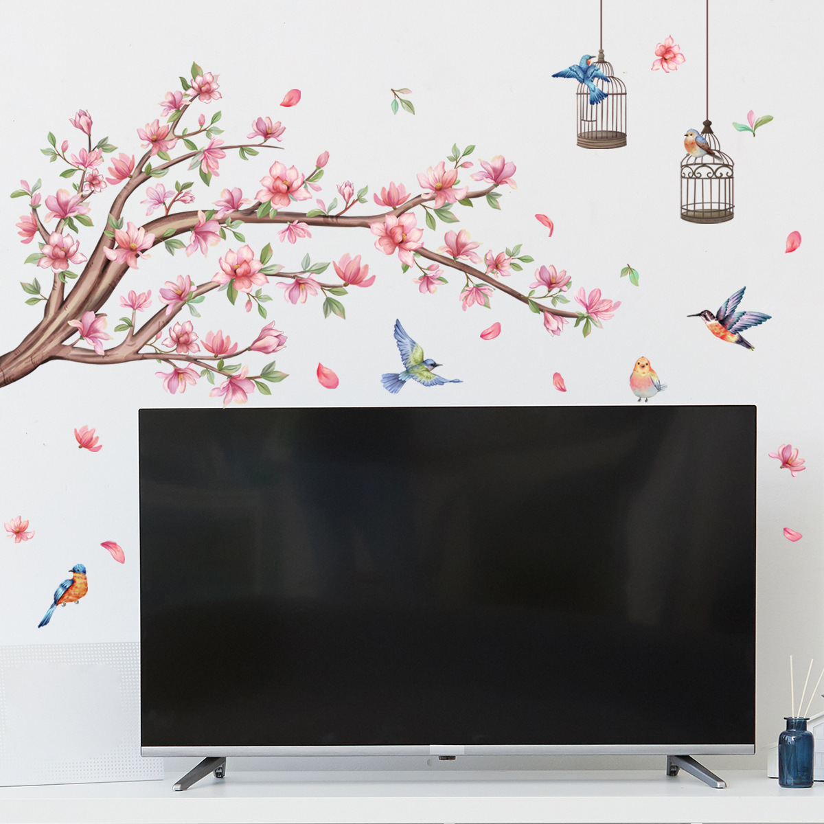 Chinese style peach blossom branches Bird Peach Blossom Decals Living Room Decorative Wall Sticker