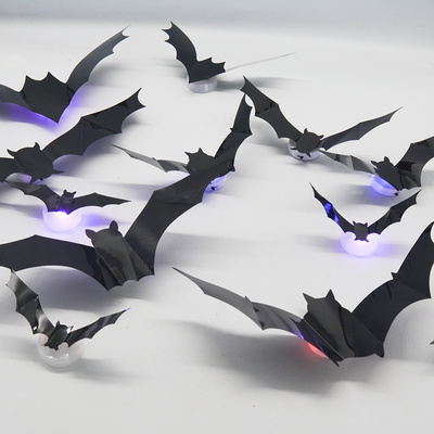 Halloween Decoration LED Bats Light Wall Decor 3D Halloween Decor Bats Sticker Light 12 Sizes Waterproof PVC Bat Stickers