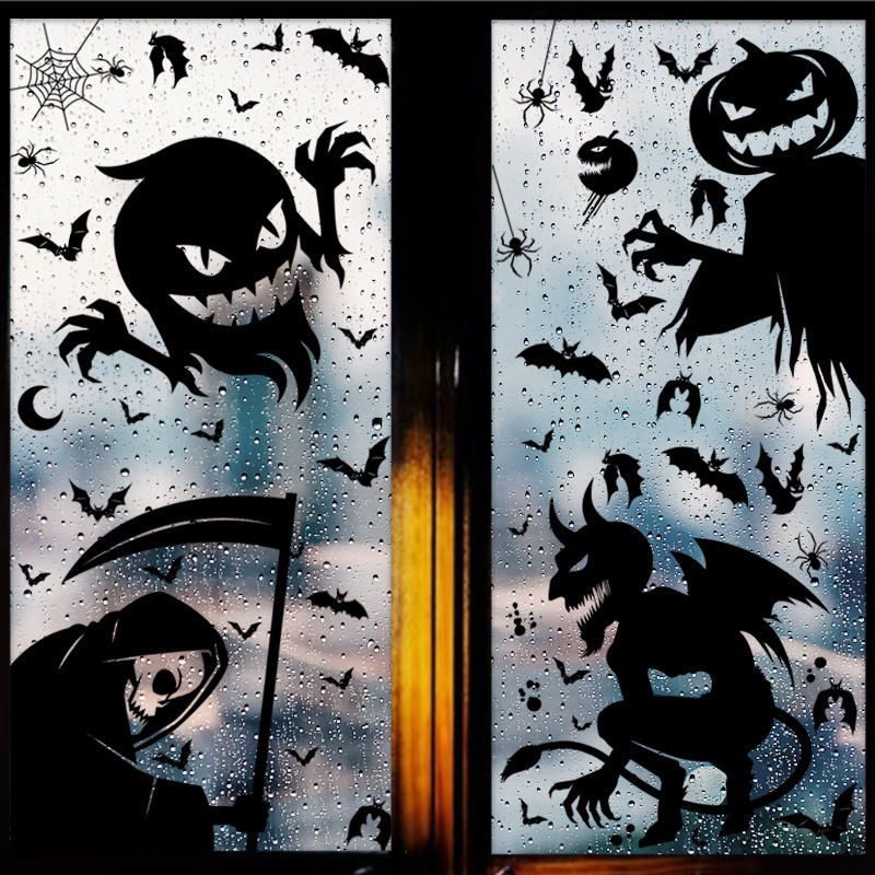 Halloween Monster Ghost Shadow Window Sticker Bat Skeleton Halloween Party Decoration Electrostatic Sticker