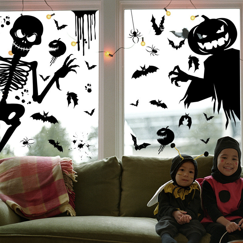 Halloween Monster Ghost Shadow Window Sticker Bat Skeleton Halloween Party Decoration Electrostatic Sticker