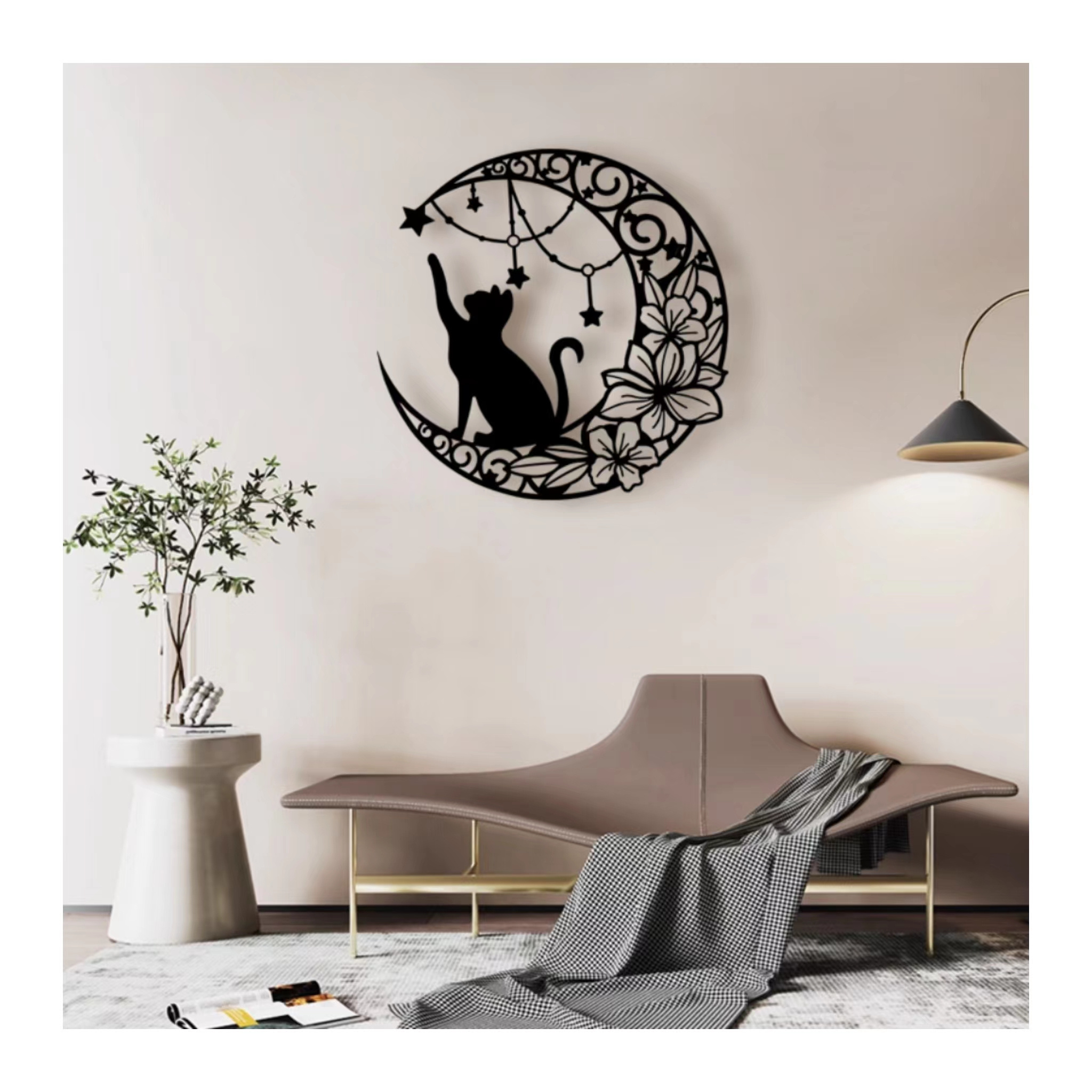 Wall murals iron black cat and moon  metal silhouette wall hanging living room sofa  wall decorations