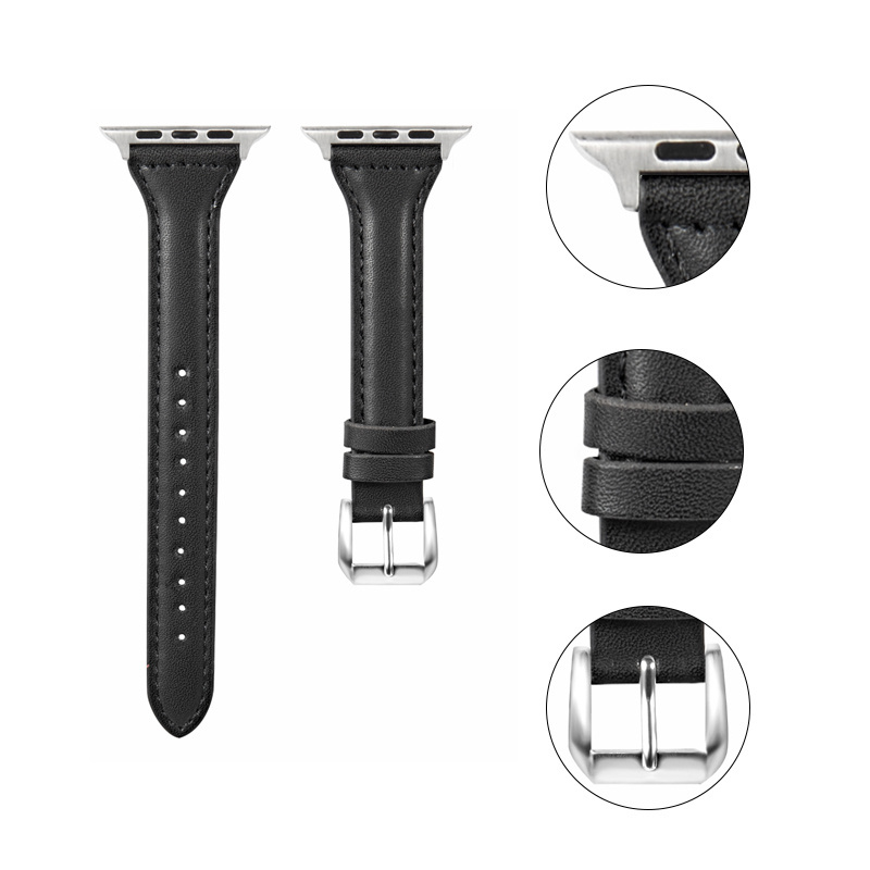 RYB Slim Thin Luxury Genuine Leather Band Women Strap for Apple Watch Series 7 8 41mm 45mm 5 6