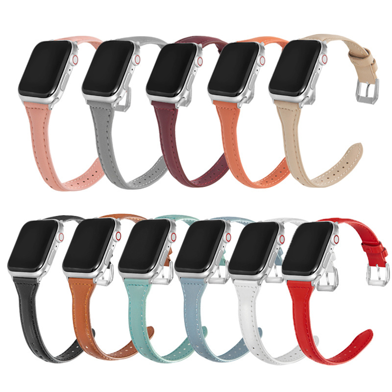 RYB Slim Thin Luxury Genuine Leather Band Women Strap for Apple Watch Series 7 8 41mm 45mm 5 6