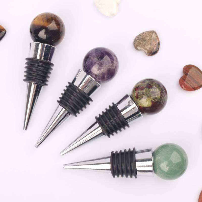 Natural crystal sphere unique wine stopper reiki gemstone ball wine bottle stoppers