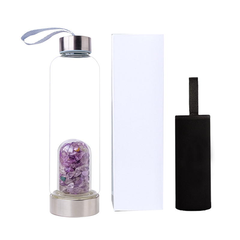 Wholesale Natural Healing Crystal Rose Quartz Water Cup Carfts Carved Amethyst Gravel Water Bottle For Gifts