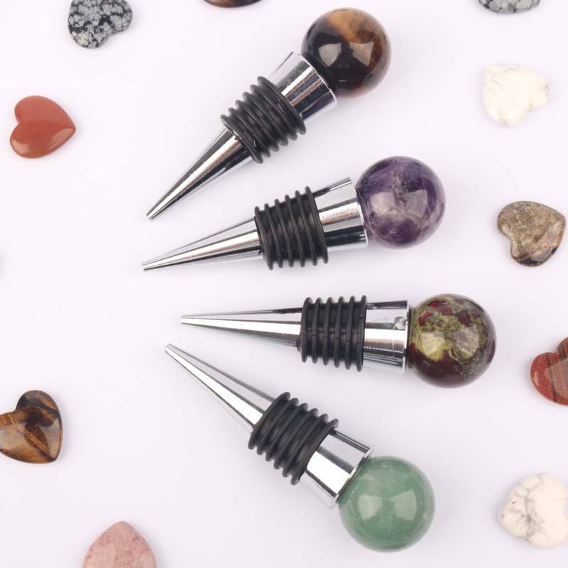 Natural crystal sphere unique wine stopper reiki gemstone ball wine bottle stoppers