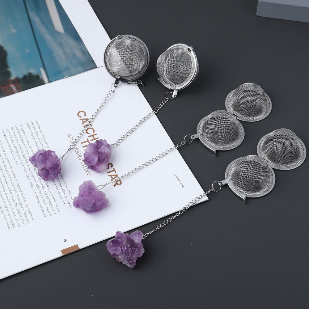 Natural Amethyst flower tea filter stainless stain crystal tea strainer screen crystal standard raw stone tea leak