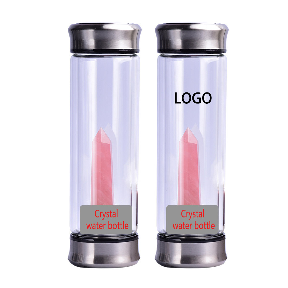 Natural crystal column energy stone Double insulation glass water bottle customized tea cup wholesale