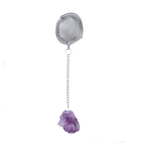 Natural Amethyst flower tea filter stainless stain crystal tea strainer screen crystal standard raw stone tea leak