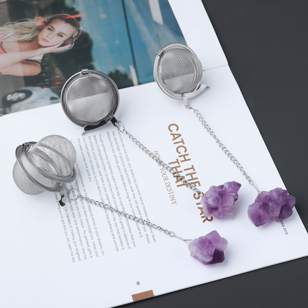 Natural Amethyst flower tea filter stainless stain crystal tea strainer screen crystal standard raw stone tea leak