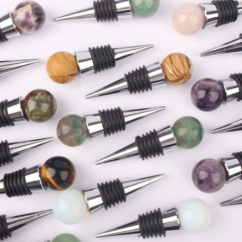 Natural crystal sphere unique wine stopper reiki gemstone ball wine bottle stoppers