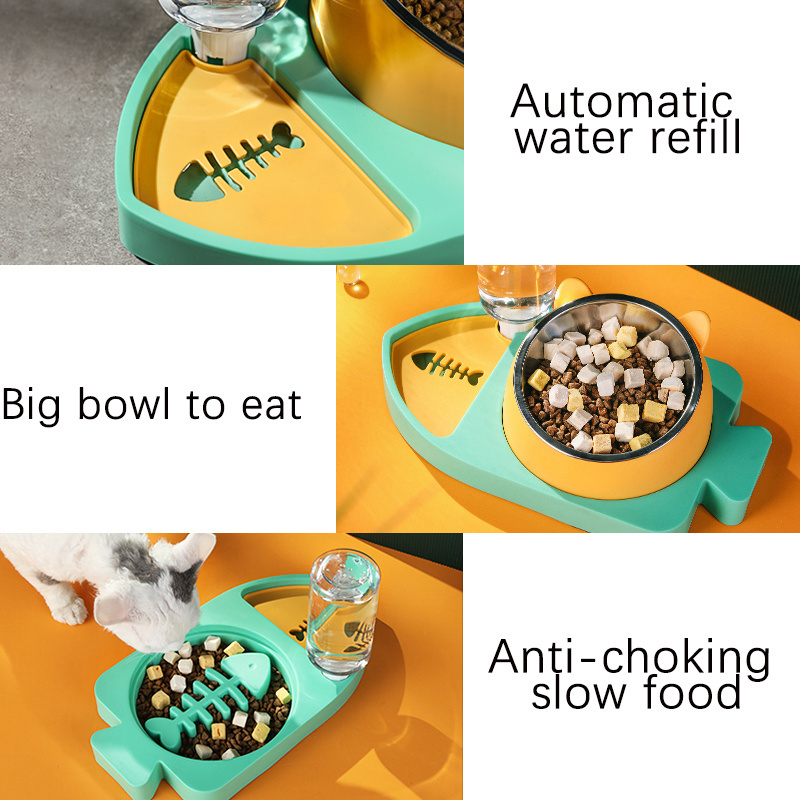 Dog Fountain Dispenser No-spill Pet Waterer Stainless Steel Food Feeding Bowls Slow Feeder Dog Bowl