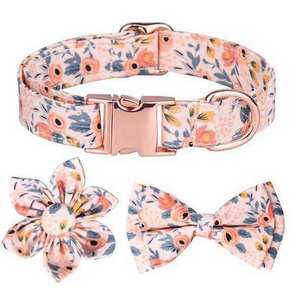 Professional Factory Adjustable Soft Comfortable Cotton Rose Gold Metal Buckle Flower Bowtie Dog Collar