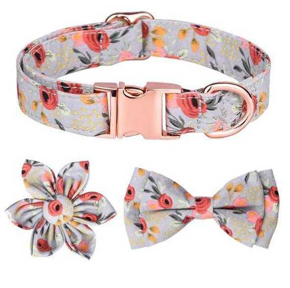 Professional Factory Adjustable Soft Comfortable Cotton Rose Gold Metal Buckle Flower Bowtie Dog Collar