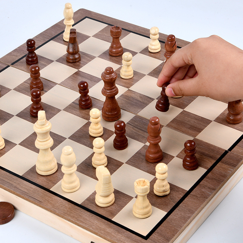 Wooden Chess Set 15*15 inches Folding Magnetic Large Board With 39 Chess Pieces Portable Travel Board Game Set