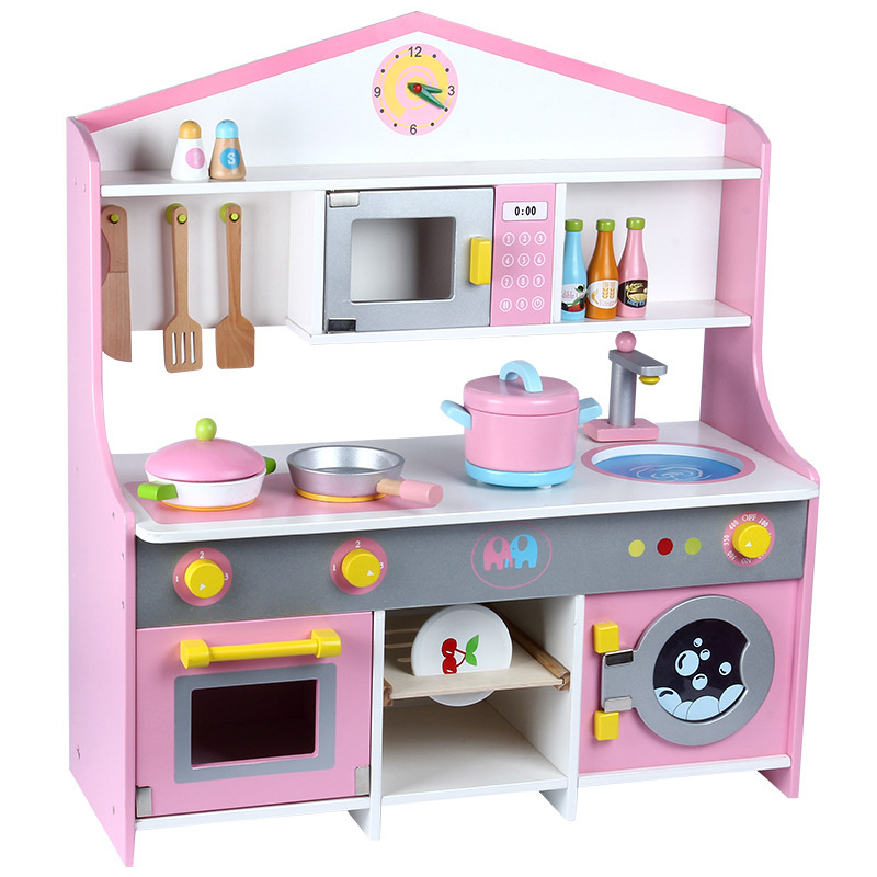 Mother Garden Play House Mini Kitchen Furniture Cooking Toys Wooden Simulated Kitchen Set Early Education Creative Birthday Gift