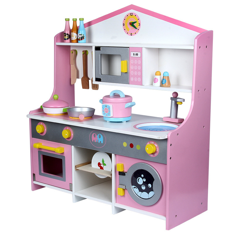 Mother Garden Play House Mini Kitchen Furniture Cooking Toys Wooden Simulated Kitchen Set Early Education Creative Birthday Gift