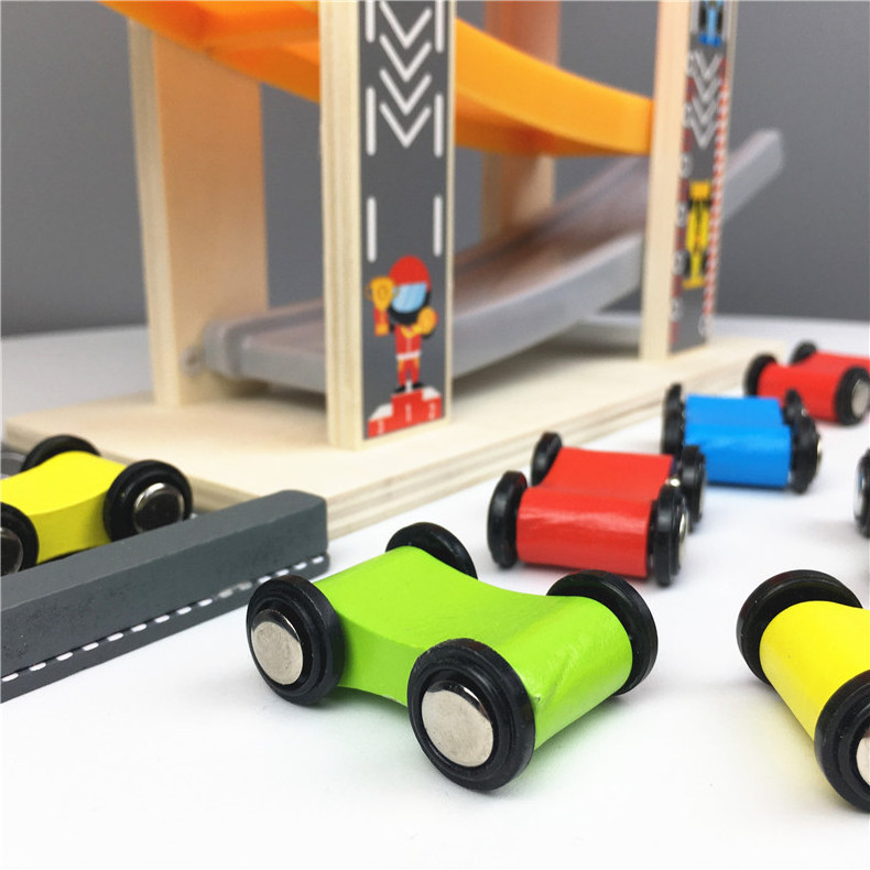 Hot Toddler Toys Wooden Ramp Racer for Girls Boys Wood Race Track with 8 Mini Cars