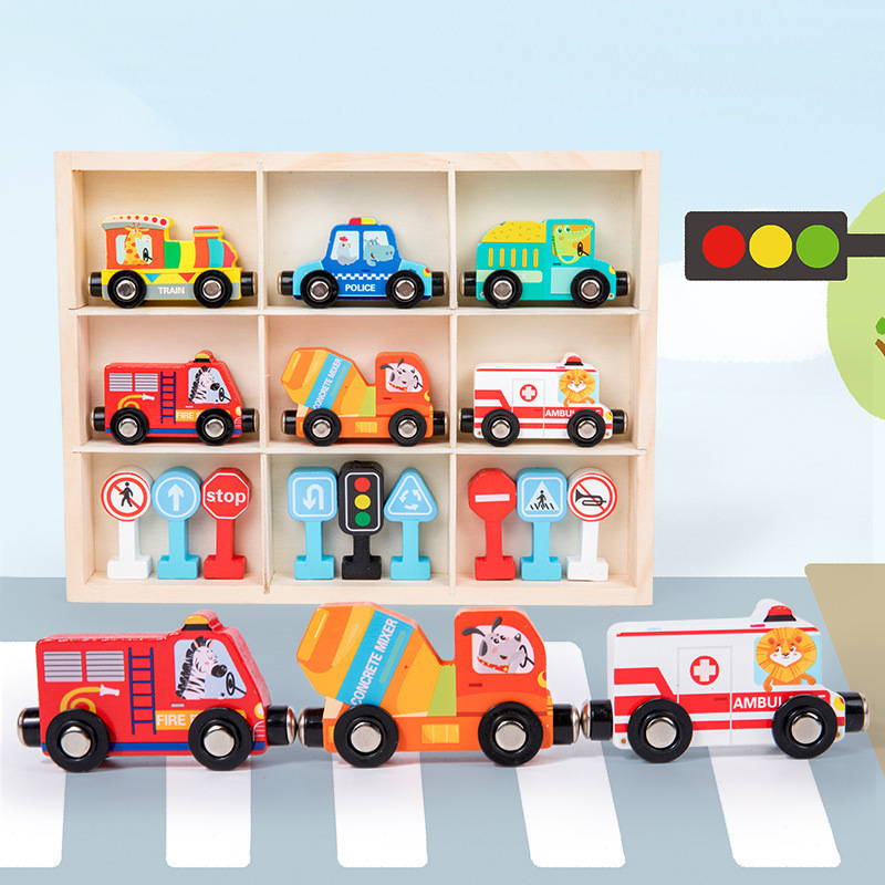 Wooden Magnetic Traffic Train Educational toy for young children Includes train tracks road signs and promotes early learning