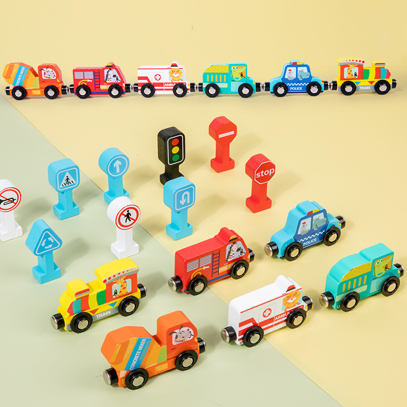 Wooden Magnetic Traffic Train Educational toy for young children Includes train tracks road signs and promotes early learning