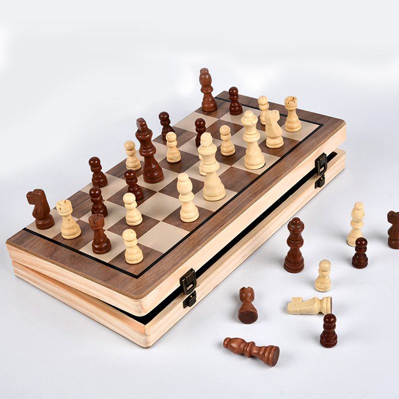 Wooden Chess Set 15*15 inches Folding Magnetic Large Board With 39 Chess Pieces Portable Travel Board Game Set